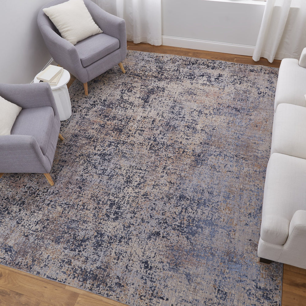 Feizy Rugs Pryor High-low Pile Abstract Rug – Luxurious Machine-made Polyester & Viscose For Modern Spaces Blue,Tan,Brown Polyester,Viscose Pry39ngfblumlth98