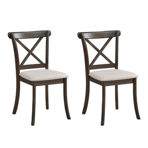 English Elm Wooden X Back Dining Chairs Set Of 2, Modern Fabric Upholstered Kitchen Side 2 Piece Chairs, Cross Back Rubber Wood Farmhouse Dining Room Chair,Brown