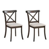 Set of 2 Modern Fabric Upholstered X Back Dining Chairs, Rubber Wood, Brown