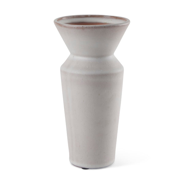Mercana Esme Bold Geometric Ceramic Vase in Whitewash Finish - Perfect Accent for Modern and Boho Décor White and Terracotta Ceramic | 10.4"H 69807