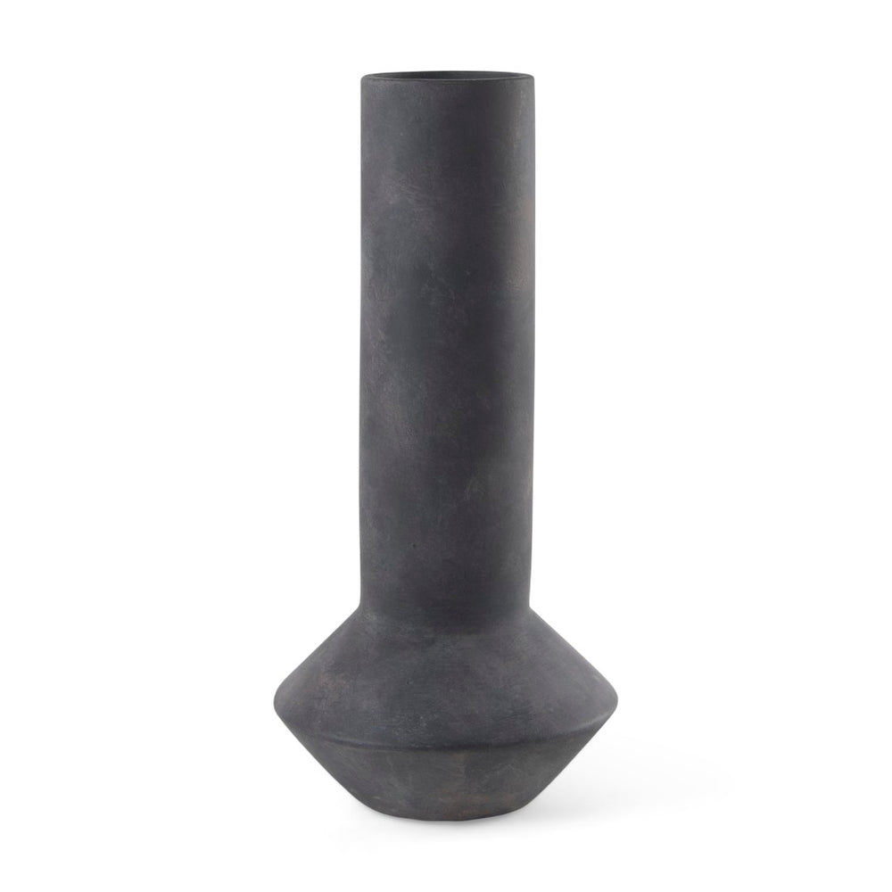 Mercana Esme Bold Geometric Ceramic Vase in Whitewash Finish - Perfect Accent for Modern and Boho Décor Dark Gray Ceramic | 15.0H 69809