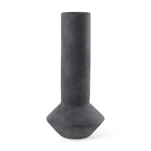 Mercana Esme Bold Geometric Ceramic Vase in Whitewash Finish - Perfect Accent for Modern and Boho Décor Dark Gray Ceramic | 15.0H 69809