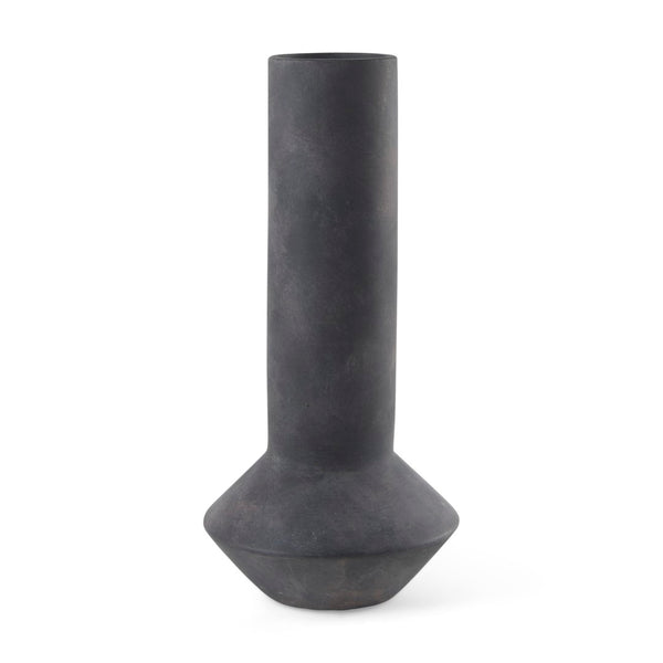 Mercana Esme Bold Geometric Ceramic Vase in Whitewash Finish - Perfect Accent for Modern and Boho Décor Dark Gray Ceramic | 15.0H 69809