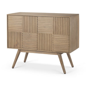 Mercana Sable Modern Mango Wood Accent Cabinet with Geometric Design and Splayed Spindle Legs for Storage 69889