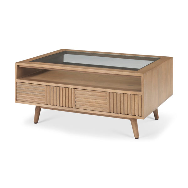 Mercana Sable Contemporary Coffee Table with Geometric Design and Durable Solid Mango Wood Frame for Living Rooms 69890