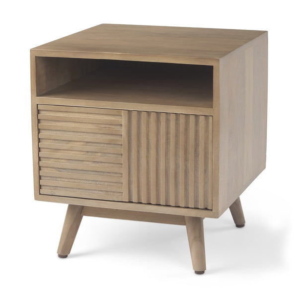 Mercana Sable Contemporary Mango Wood Side Table with Geometric Design and Practical Storage Solutions 69891