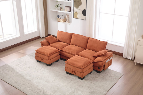 English Elm Sectional Cloud Sofa Modular Deep Seat Corduroy Upholstered Living Room Couch with Storage Orange W395S00132