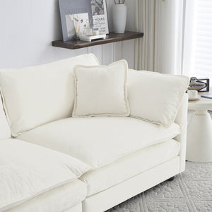 English Elm Mid-century Modern Chenille Sofa with Tapered Wood Legs and Five Accent Pillows W714S00557