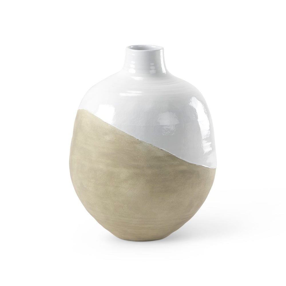 Mercana Amos Contemporary Color Blocked Ceramic Floor Vase – Sculptural Accent for Modern Spaces White and Beige Ceramic | 24.4H 69795