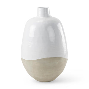 Mercana Amos Contemporary Color Blocked Ceramic Floor Vase – Sculptural Accent for Modern Spaces White and Beige Ceramic | 31.9H 69796