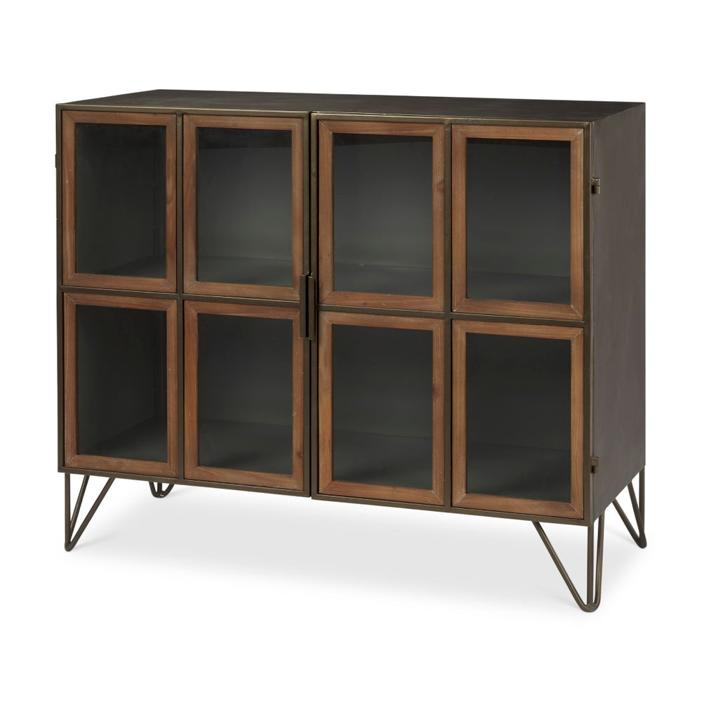 Mercana Pandora Rustic Two-Door Accent Cabinet with Antique Bronze Ironwork for Stylish Storage Solutions 69916