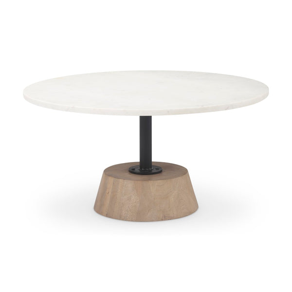 Mercana Maxwell Round Coffee Table with Elegant Marble Top and Sturdy Pedestal Base for Modern Living Spaces 69976-AB