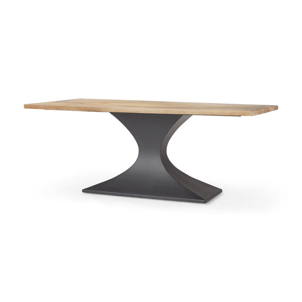 Mercana Maxton Dining Table - Striking Light Brown Wood Top & Industrial Dark Gunmetal Base for Any Space 69847-AB