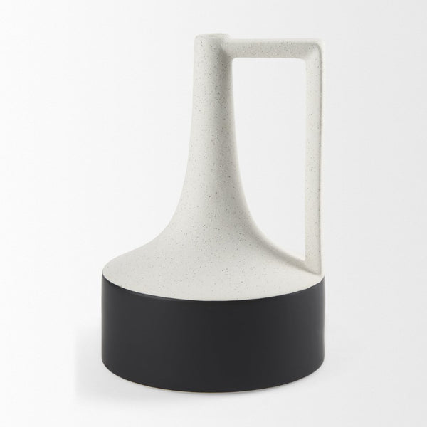 Mercana Burton Elegant Two-Tone Ceramic Jug Vase - Glossy and Matte Finish for Chic Home Decor Accents White and Black Ceramic | 11.6H 69650