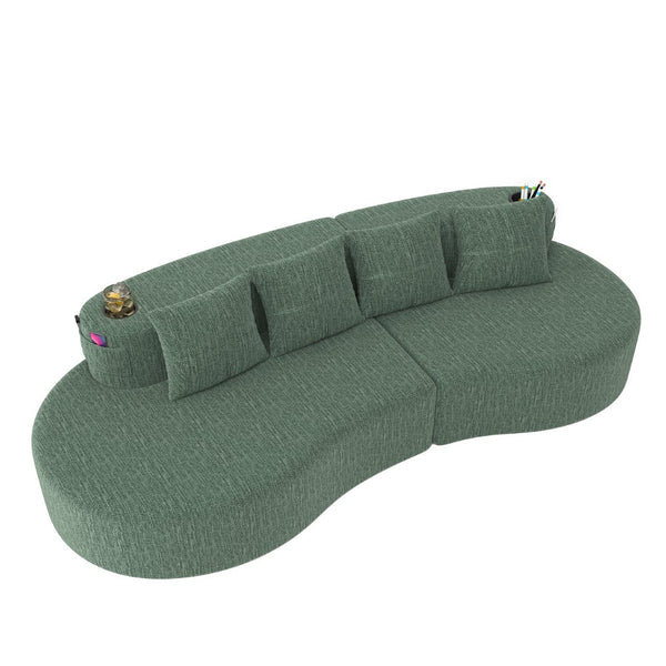 English Elm Modern Half Moon Chenille Sectional Three Seat Curved Sofa for Living Room or Apartment Green W395P435345