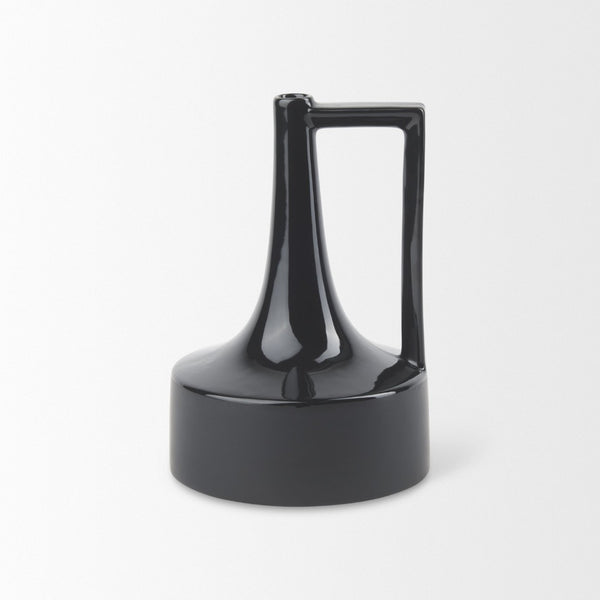 Mercana Burton Contemporary Ceramic Jug Vase with Dual Finish for Modern Farmhouse and Minimalist Decor Glossy & Matte Black Ceramic | 10H 69980