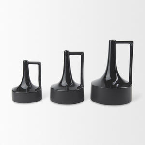 Mercana Burton Contemporary Ceramic Jug Vase with Dual Finish for Modern Farmhouse and Minimalist Decor Glossy & Matte Black Ceramic | 10H 69980