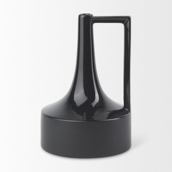 Mercana Burton Contemporary Ceramic Jug Vase with Dual Finish for Modern Farmhouse and Minimalist Decor Glossy & Matte Black Ceramic | 11.6H 69981