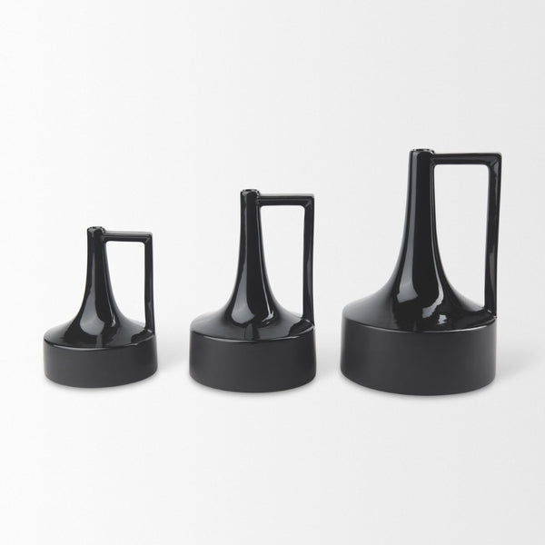 Mercana Burton Contemporary Ceramic Jug Vase with Dual Finish for Modern Farmhouse and Minimalist Decor Glossy & Matte Black Ceramic | 11.6H 69981