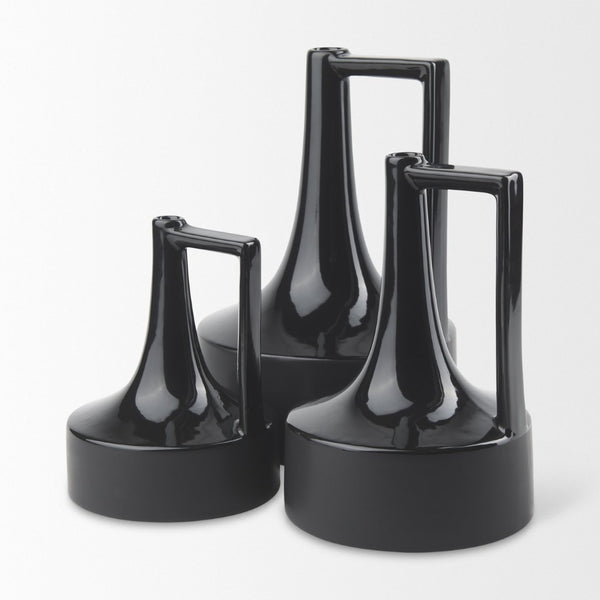 Mercana Burton Contemporary Ceramic Jug Vase with Dual Finish for Modern Farmhouse and Minimalist Decor Glossy & Matte Black Ceramic | 11.6H 69981