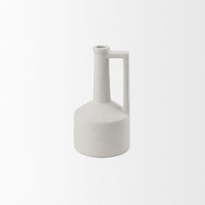 Mercana Burton Small Ceramic Jug Vase in Textured Matte White - Perfect for Boho, Coastal, and Farmhouse Decor Off-white Sandy Textured Ceramic | 8.3H 69982