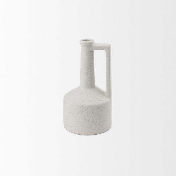 Mercana Burton Small Ceramic Jug Vase in Textured Matte White - Perfect for Boho, Coastal, and Farmhouse Decor Off-white Sandy Textured Ceramic | 8.3H 69982