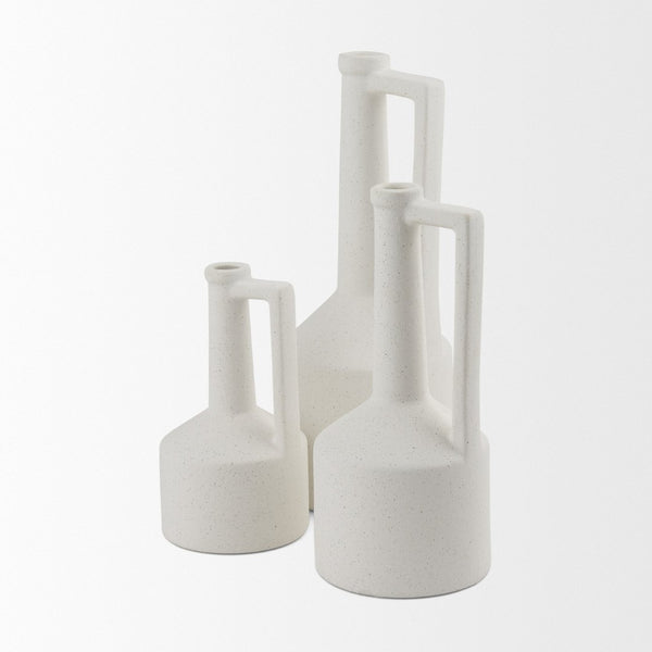 Mercana Burton Small Ceramic Jug Vase in Textured Matte White - Perfect for Boho, Coastal, and Farmhouse Decor Off-white Sandy Textured Ceramic | 8.3H 69982