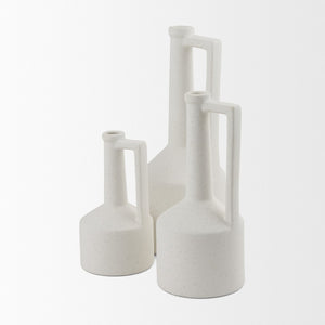 Mercana Burton Small Ceramic Jug Vase in Textured Matte White - Perfect for Boho, Coastal, and Farmhouse Decor Off-white Sandy Textured Ceramic | 10H 69983