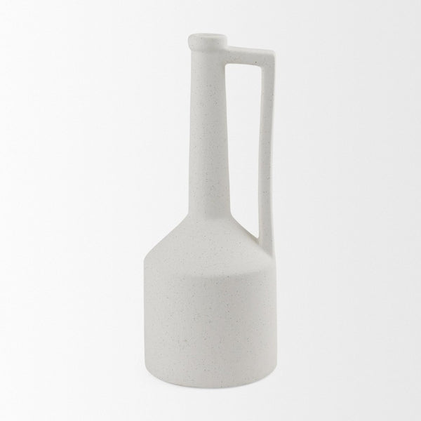 Mercana Burton Small Ceramic Jug Vase in Textured Matte White - Perfect for Boho, Coastal, and Farmhouse Decor Off-white Sandy Textured Ceramic | 11.6H 69984