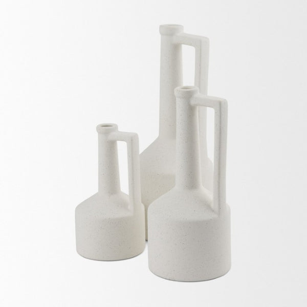 Mercana Burton Small Ceramic Jug Vase in Textured Matte White - Perfect for Boho, Coastal, and Farmhouse Decor Off-white Sandy Textured Ceramic | 11.6H 69984