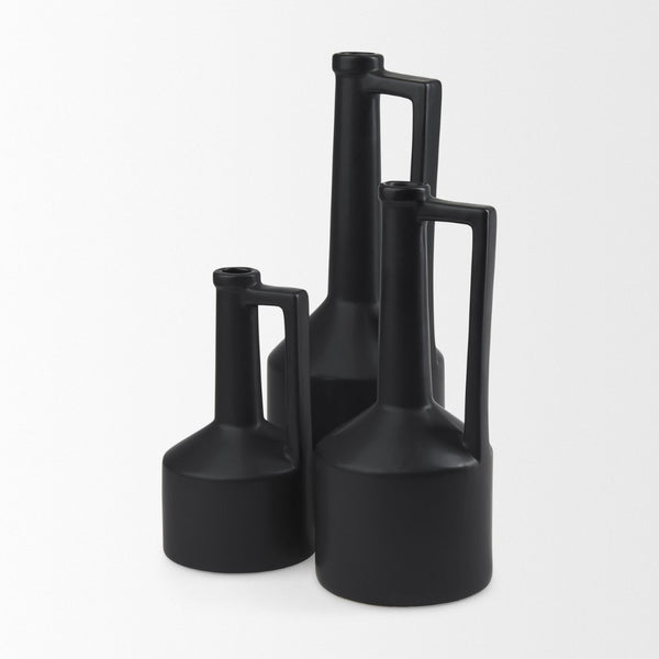 Mercana Burton Small Jug Vase - Sleek Ceramic Design for Modern & Rustic Decor, Perfect for Any Space Matte Black Ceramic | 8.3H 69985