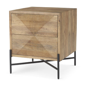 Mercana Cairo Compact Mango Wood Accent Cabinet with Two Drawers and Matte Black Iron Frame for Storage 69923