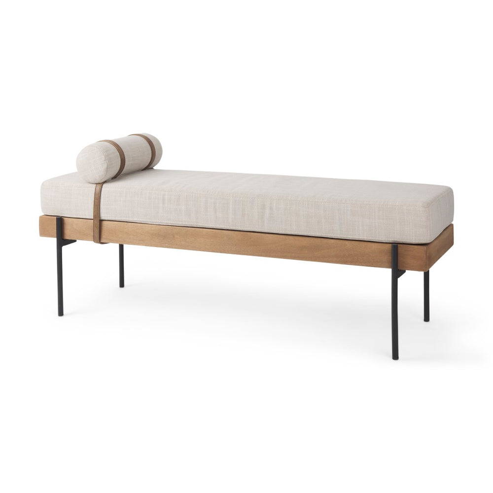 Mercana Colburne Upholstered Bench with Rich Brown Wood & Iron Accents - Stylish Versatile Seating Solution 70039