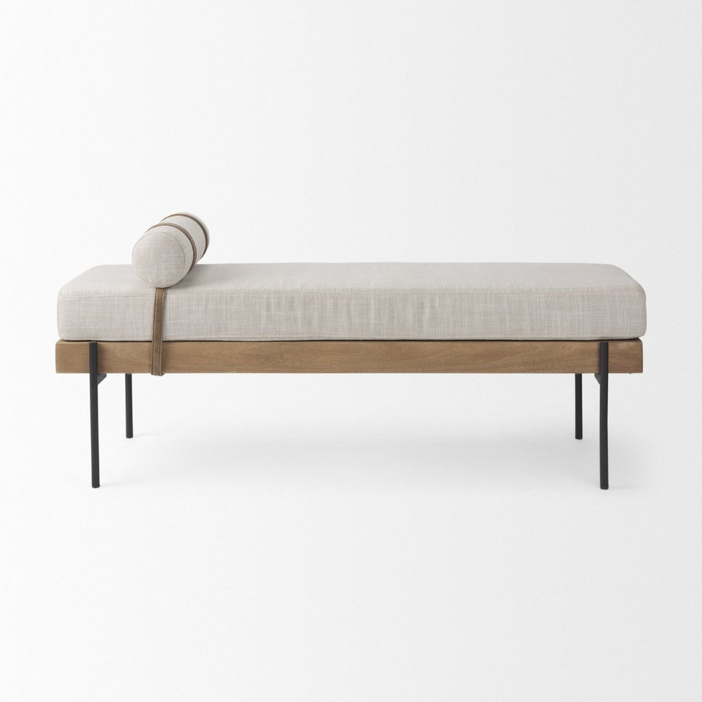 Mercana Colburne Upholstered Bench with Rich Brown Wood & Iron Accents - Stylish Versatile Seating Solution 70039