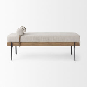 Mercana Colburne Upholstered Bench with Rich Brown Wood & Iron Accents - Stylish Versatile Seating Solution 70039