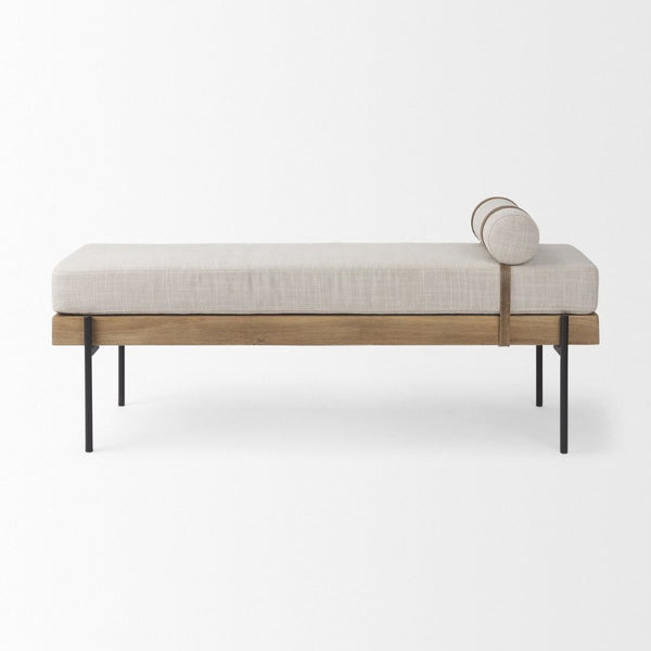 Mercana Colburne Upholstered Bench with Rich Brown Wood & Iron Accents - Stylish Versatile Seating Solution 70039