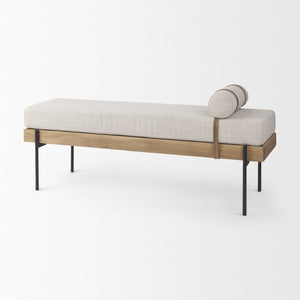 Mercana Colburne Upholstered Bench with Rich Brown Wood & Iron Accents - Stylish Versatile Seating Solution 70039