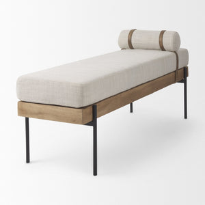 Mercana Colburne Upholstered Bench with Rich Brown Wood & Iron Accents - Stylish Versatile Seating Solution 70039