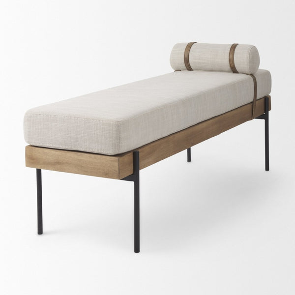 Mercana Colburne Upholstered Bench with Rich Brown Wood & Iron Accents - Stylish Versatile Seating Solution 70039