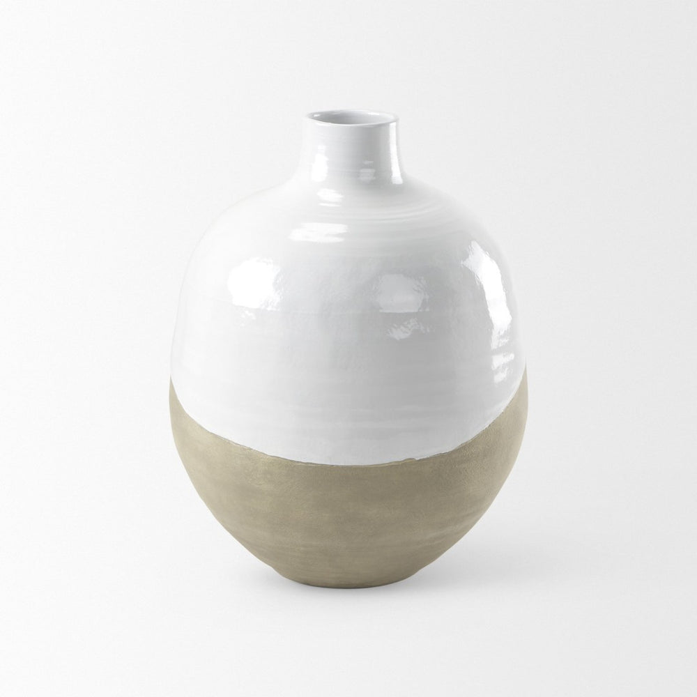 Mercana Amos Contemporary Color Blocked Ceramic Floor Vase – Sculptural Accent for Modern Spaces White and Beige Ceramic | 24.4H 69795