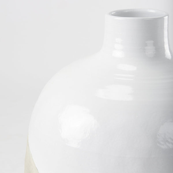 Mercana Amos Contemporary Color Blocked Ceramic Floor Vase – Sculptural Accent for Modern Spaces White and Beige Ceramic | 24.4H 69795
