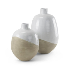 Mercana Amos Contemporary Color Blocked Ceramic Floor Vase – Sculptural Accent for Modern Spaces White and Beige Ceramic | 24.4H 69795