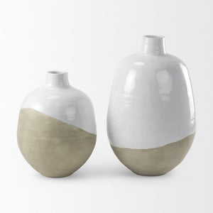 Mercana Amos Contemporary Color Blocked Ceramic Floor Vase – Sculptural Accent for Modern Spaces White and Beige Ceramic | 31.9H 69796