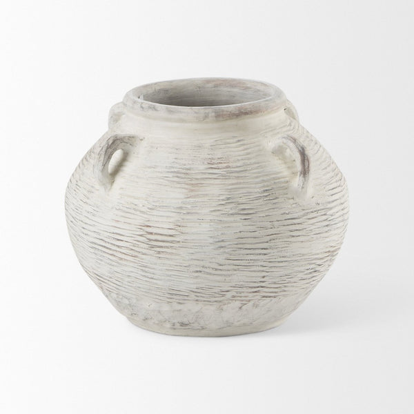 Mercana Misha Sculptural Floor Vase with Textured Base, Timeless Design for Modern or Coastal Interiors Cream Ceramic | 16.1H 69799