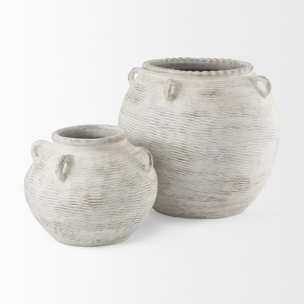 Mercana Misha Sculptural Floor Vase with Textured Base, Timeless Design for Modern or Coastal Interiors Cream Ceramic | 16.1H 69799