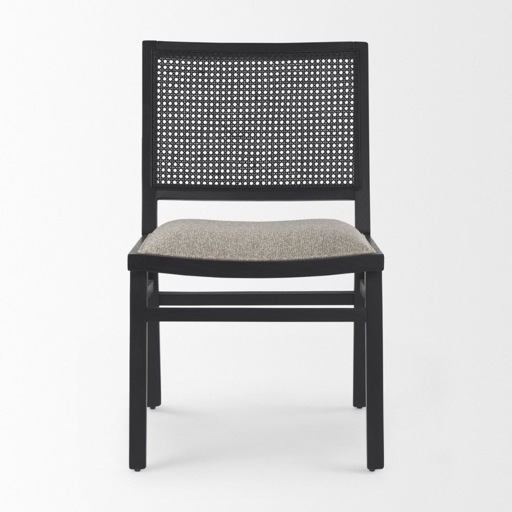 Mercana Wynn Contemporary Dining Chair with Cushioned Seat and Stylish Solid Wood Frame for Any Space Beige Fabric | Cane Back | Black Wood 69828