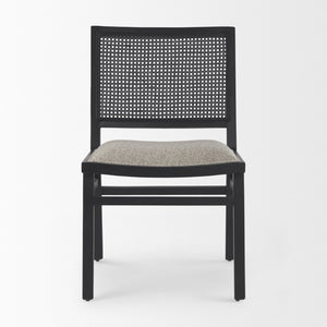 Mercana Wynn Contemporary Dining Chair with Cushioned Seat and Stylish Solid Wood Frame for Any Space Beige Fabric | Cane Back | Black Wood 69828