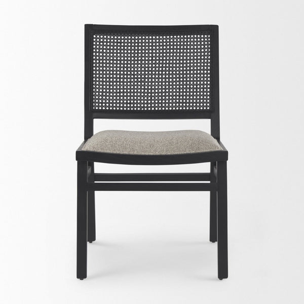 Mercana Wynn Contemporary Dining Chair with Cushioned Seat and Stylish Solid Wood Frame for Any Space Beige Fabric | Cane Back | Black Wood 69828