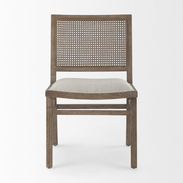 Mercana Wynn Contemporary Dining Chair with Cushioned Seat and Stylish Solid Wood Frame for Any Space Beige Fabric | Cane Back | Brown Wood 69829