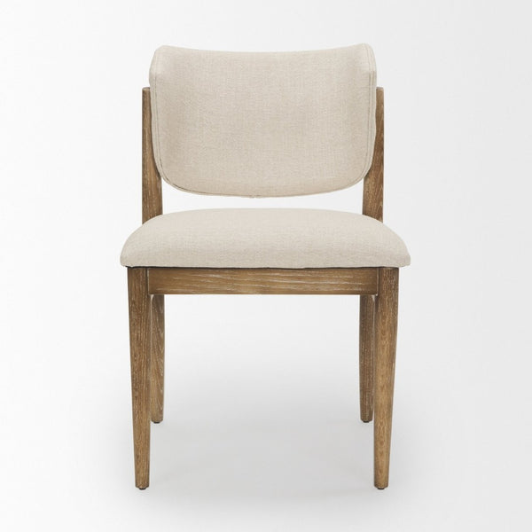 Mercana Cline Dining Chair - Sculptural Design with Plush Comfort and Bold Wood Legs for Modern Interiors Cream Fabric | Brown Wood 69831